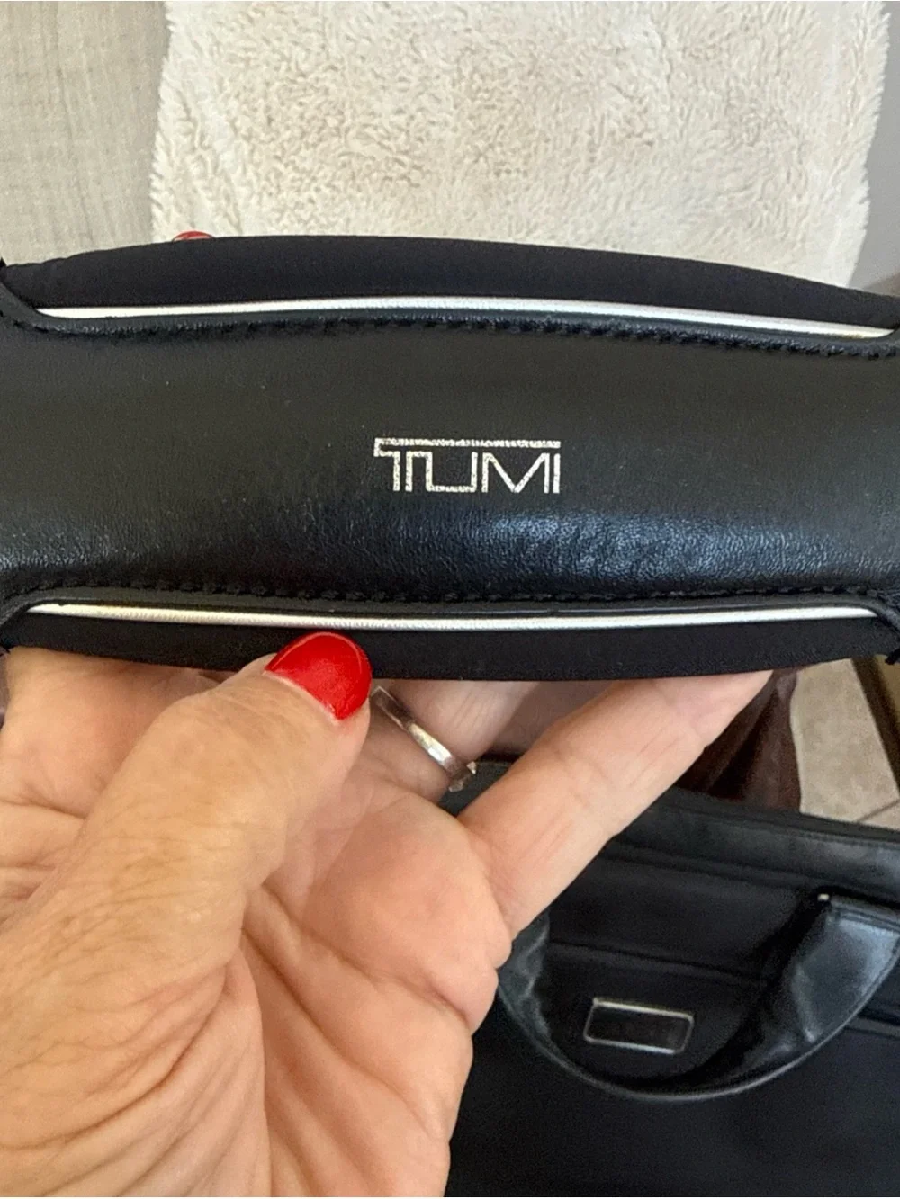 Tumi Black Arrive Sawyer Laptop Briefcase with Leather Trim-EUC Monogram